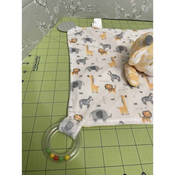 Modern Baby Giraffe Baby Lovey Security Blanket Rattle Teething Rings White Tan - Picture 3 of 10